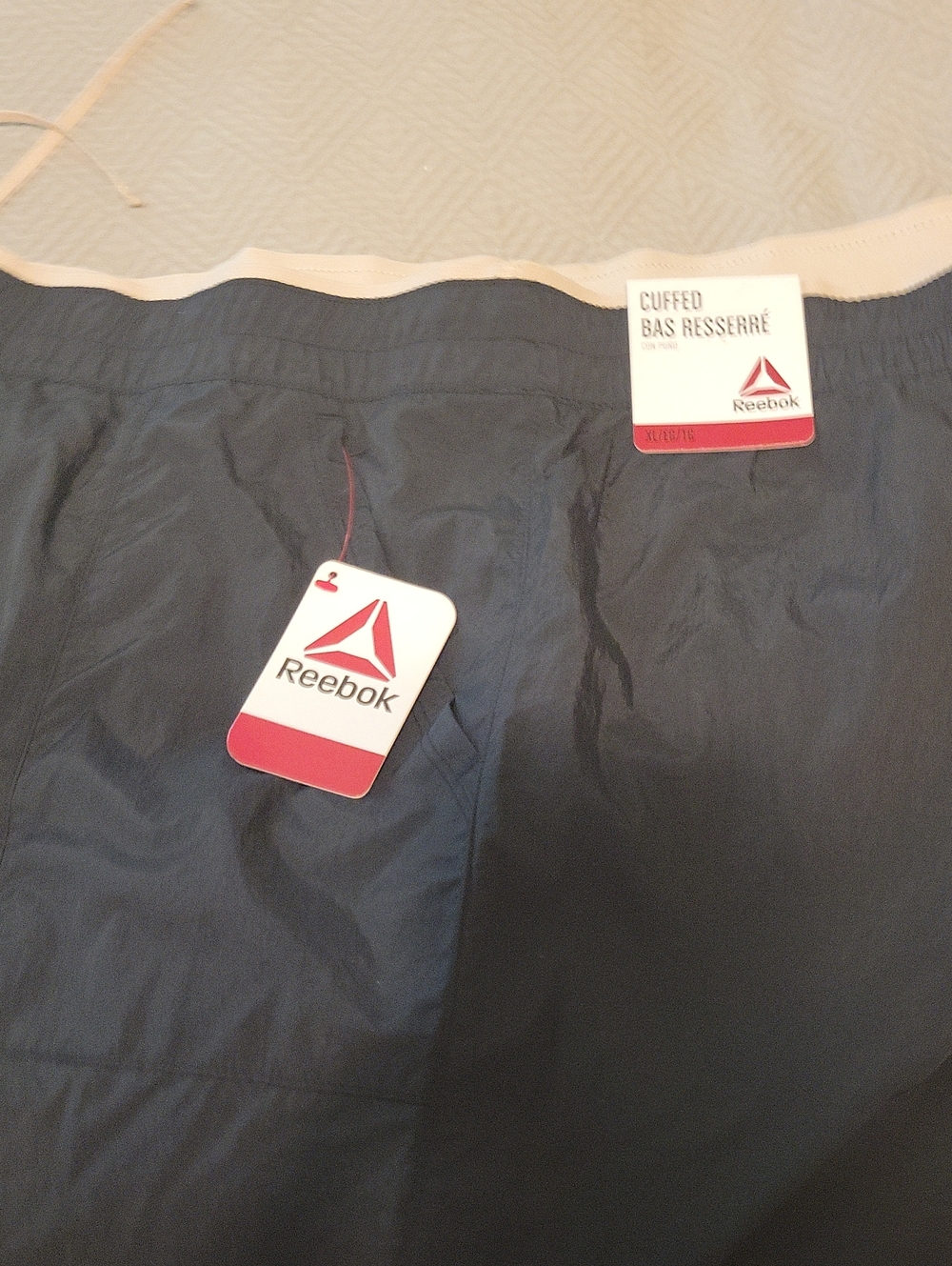 Reebok Black Athletic Shorts with Cream Waistband